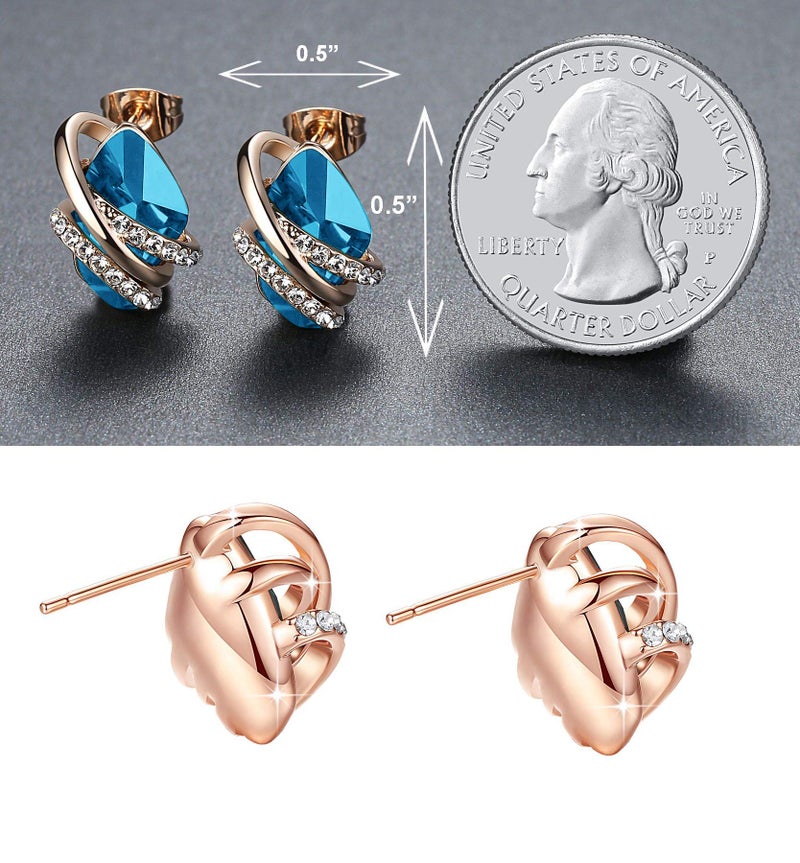 Leafael Wish Stone Stud Earrings Zircon Blue Birthstone Crystal for December, 18K Rose Gold Plated - Image 2